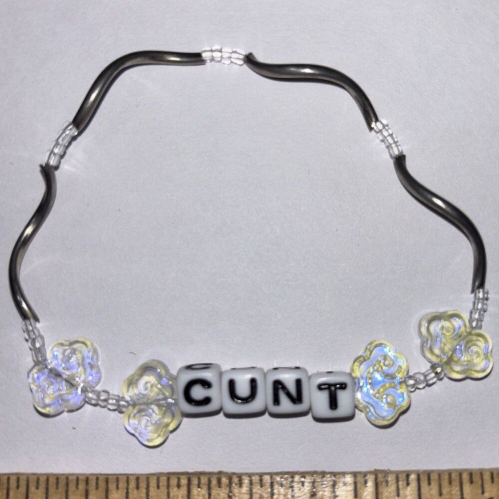 Novelty Beaded Stretch Bracelet Silver Y2K Handcrafted Adult Humor Gag Jewelry